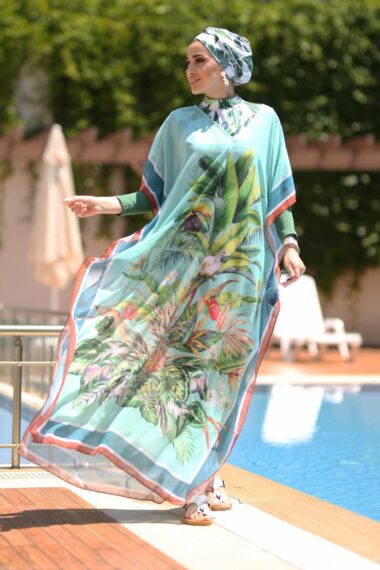 RemsaPareoTropik لباس شنا با حجاب طوطی پارئو تک مدل Kaftan Tropical زنانه ایران ریچ کیدز | Remsa Mayo