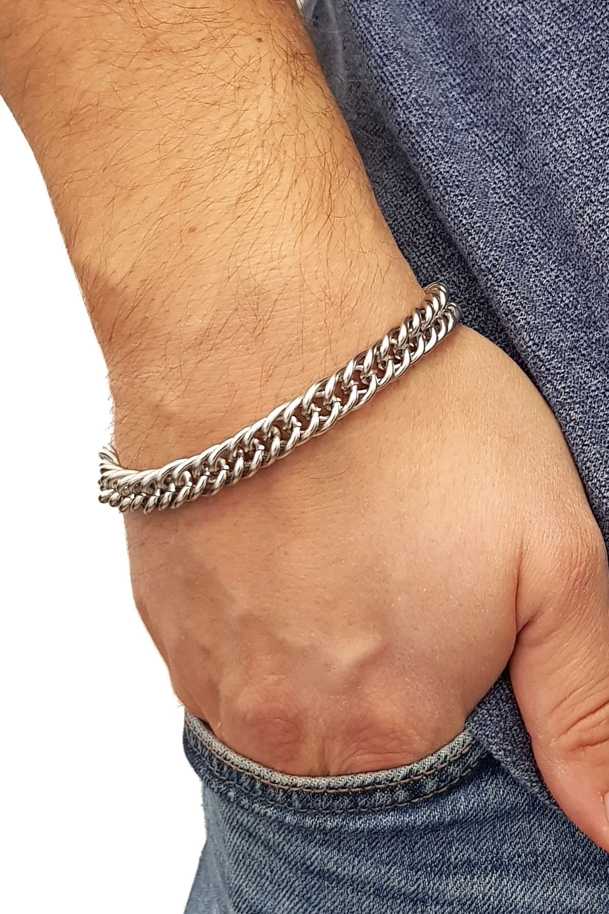 dg35 دستبند مردانه استیل خاکستری 10 میلی متری 22 سانتی متری Dg35-10 مردانه ایران ریچ کیدز | Chavin